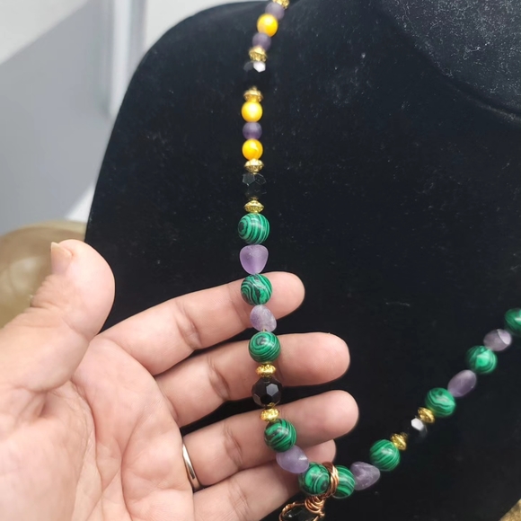 Handmade multi stone Obsidian Arrow Necklace - Picture 2 of 10